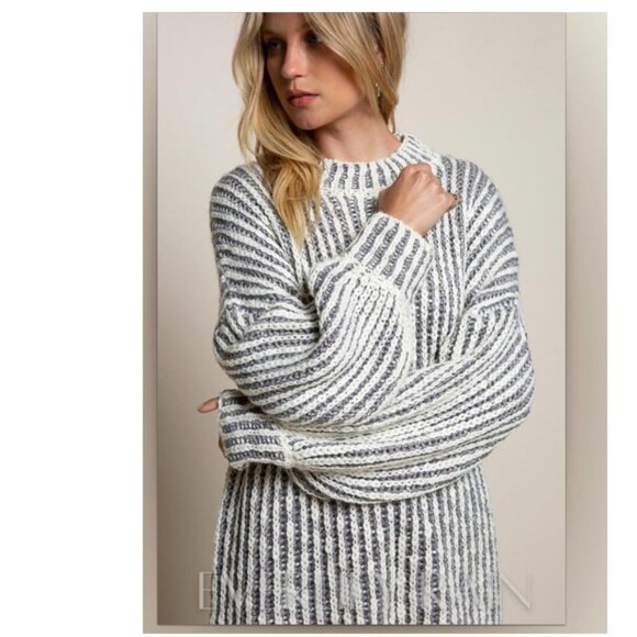 NEW! Cozy Handmade Weave Striped Sweater Large - Picture 4 of 12